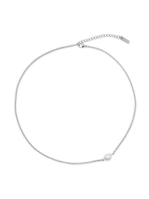 silver pearl necklace - silberne Kette mit Perle - collar plate con perla