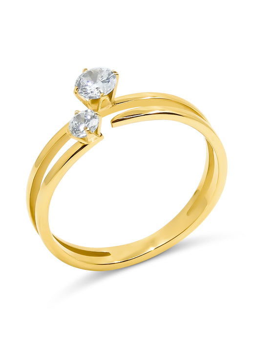 golden ring with two stones -goldener Ring mit zwei Zirkonia Steinen - anillo pro con dos piedras