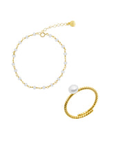 Lade das Bild in den Galerie-Viewer, ONAH FUSION PEARL Ring + WHITE TOURMALINE Bracelet gold
