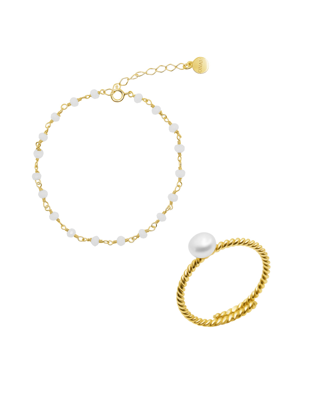 ONAH FUSION PEARL Ring + WHITE TOURMALINE Bracelet gold
