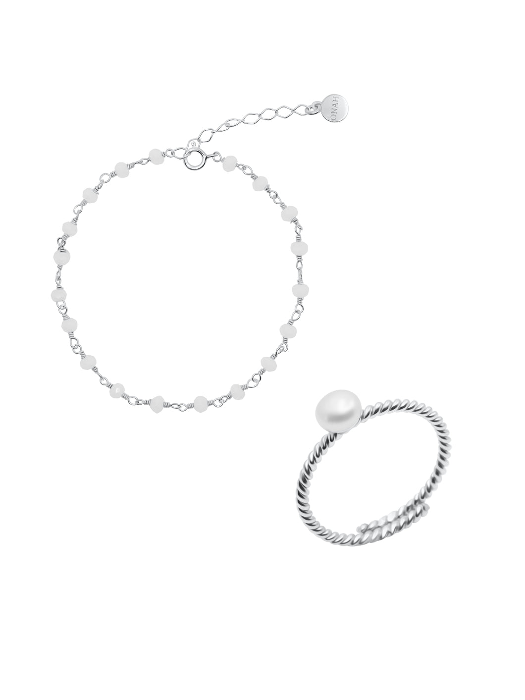 ONAH FUSION PEARL Ring + WHITE TOURMALINE Bracelet silber